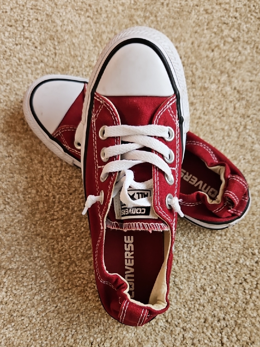 Converse Size 5 Women's Red and White Low Top Canvas Sneakers